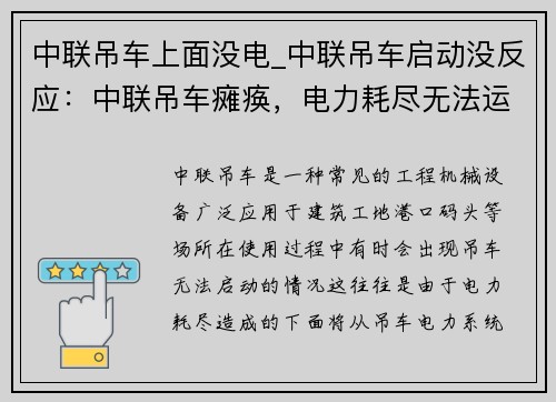 中联吊车上面没电_中联吊车启动没反应：中联吊车瘫痪，电力耗尽无法运行