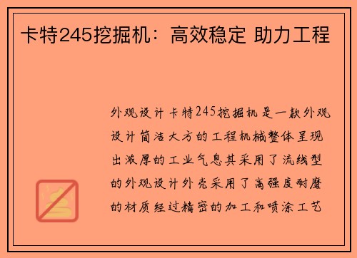卡特245挖掘机：高效稳定 助力工程