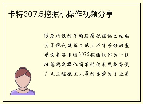 卡特307.5挖掘机操作视频分享