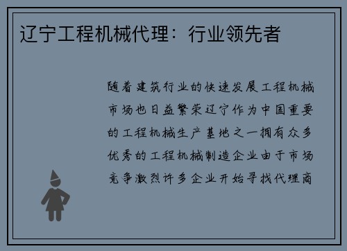 辽宁工程机械代理：行业领先者